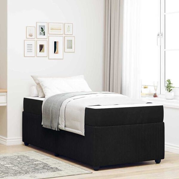 vidaXL Cadre de lit avec matelas Noir 90 x 190 cm tissu