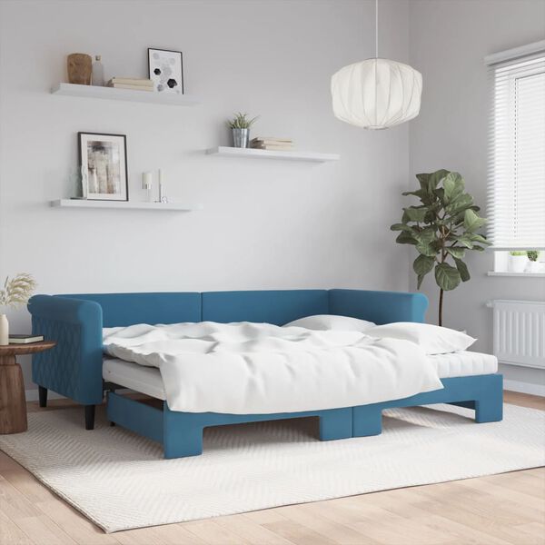 vidaXL Lit de jour avec lit gigogne et matelas bleu 90x200 cm velours