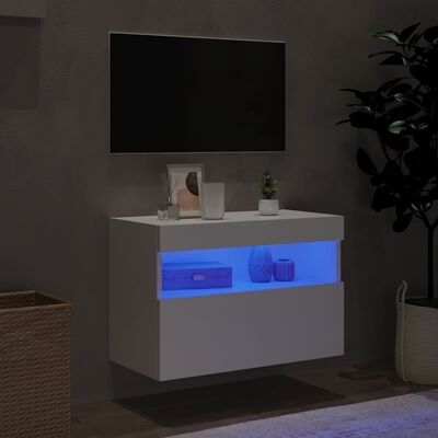 vidaXL Meuble TV mural avec lumières LED blanc 60x30x40 cm