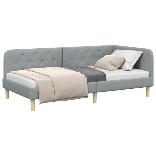 vidaXL Cadre de lit d'angle Gris clair 90 x 200 cm tissu