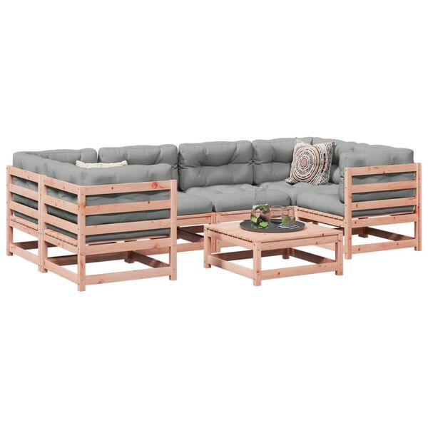 vidaXL Salon de jardin 7 pcs et coussins bois massif sapin de douglas