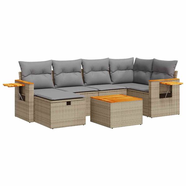vidaXL Salon de jardin avec coussins 7 pcs beige r&eacute;sine tress&eacute;e