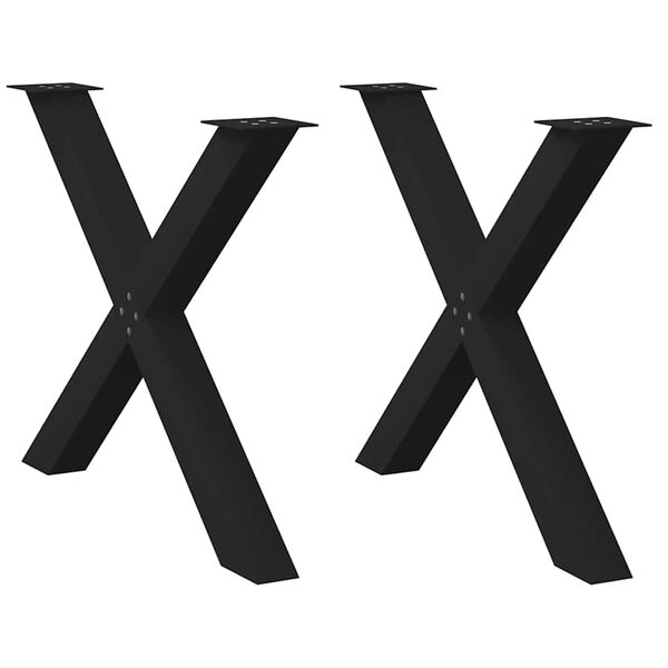 vidaXL Pieds de table &agrave; manger en forme de X, 2 pi&egrave;ces, noir, 90 x (72-73) cm, acier