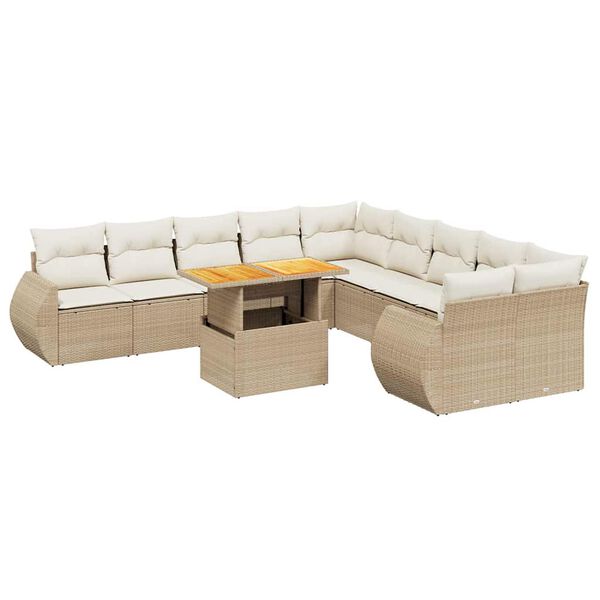 vidaXL Salon de jardin 11 pcs avec coussins beige r&eacute;sine tress&eacute;e