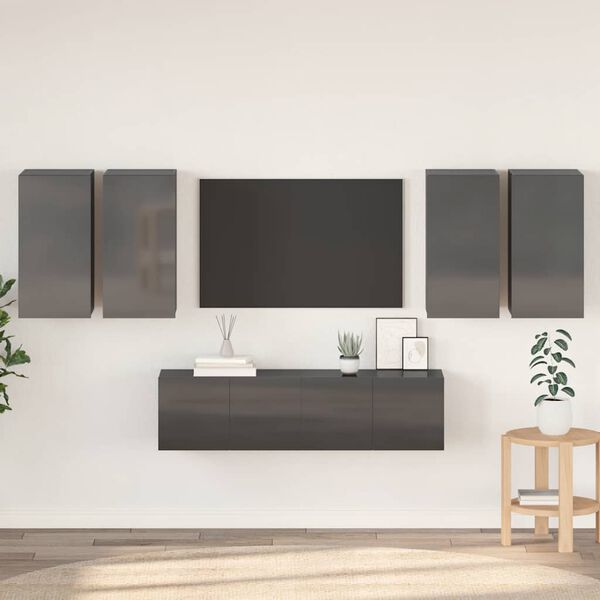 vidaXL Ensemble de meubles TV 6 pcs Gris brillant Bois d'ingénierie