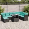 vidaXL Salon de jardin avec coussins 9 pcs noir r&eacute;sine tress&eacute;e acacia