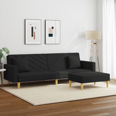 vidaXL Canapé-lit à 2 places et oreillers et repose-pied noir tissu