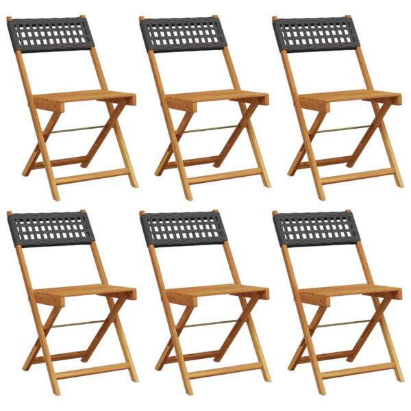 vidaXL Chaises de jardin pliantes lot de 6 noir poly rotin bois massif