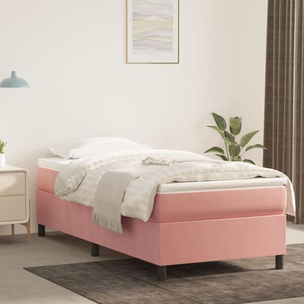 vidaXL Sommier &agrave; lattes de lit avec matelas Rose 90x190 cm Velours
