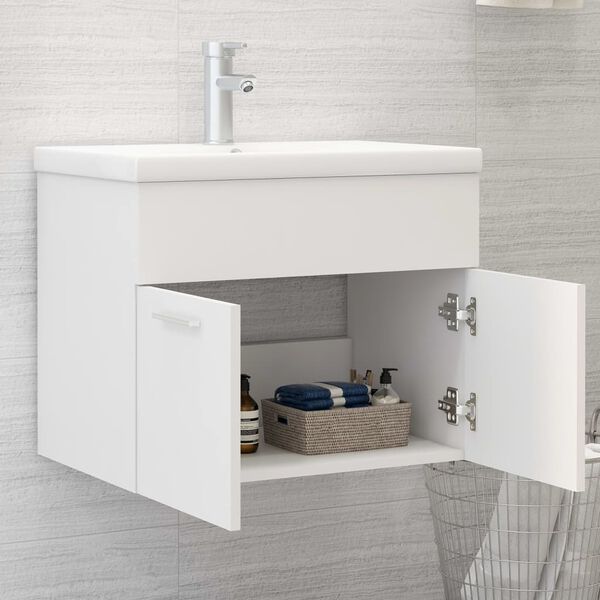 vidaXL Armoire d'&eacute;vier avec lavabo int&eacute;gr&eacute; Blanc Agglom&eacute;r&eacute;