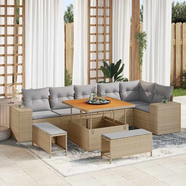 vidaXL Ensemble de canap&eacute; de jardin 9 pcs Beige et Gris clair