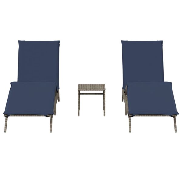 vidaXL Chaises longues lot de 2 avec table gris résine tressée
