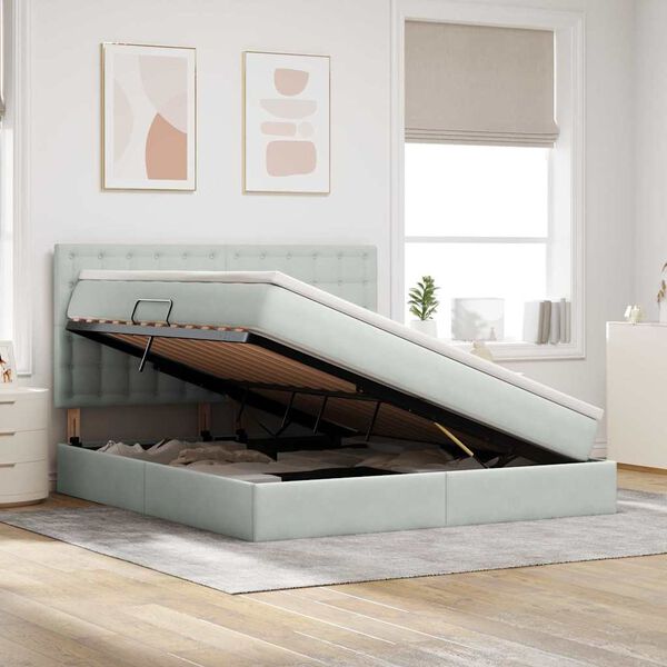 vidaXL Lit avec rangement et matelas Gris clair 160 x 200 cm Velours