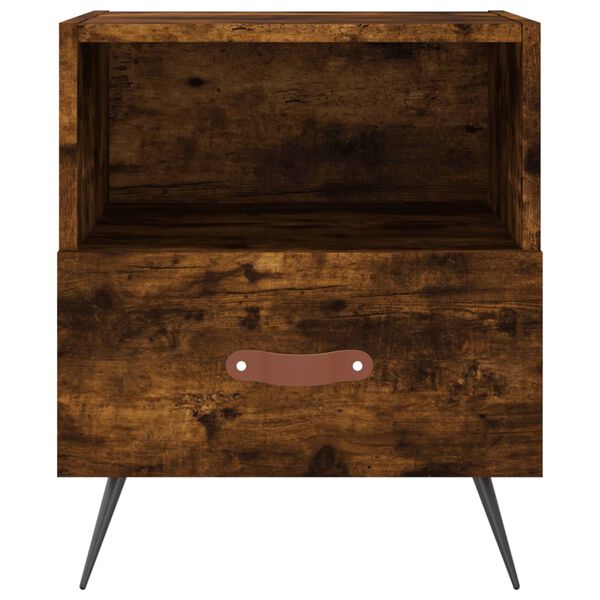 vidaXL Table de chevet ch&ecirc;ne fum&eacute; 40x35x47,5 cm bois d&rsquo;ing&eacute;nierie