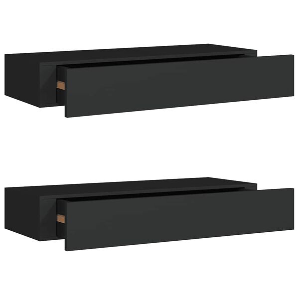 vidaXL &Eacute;tag&egrave;res &agrave; tiroirs murales 2 pcs Noir 60x23,5x10 cm MDF