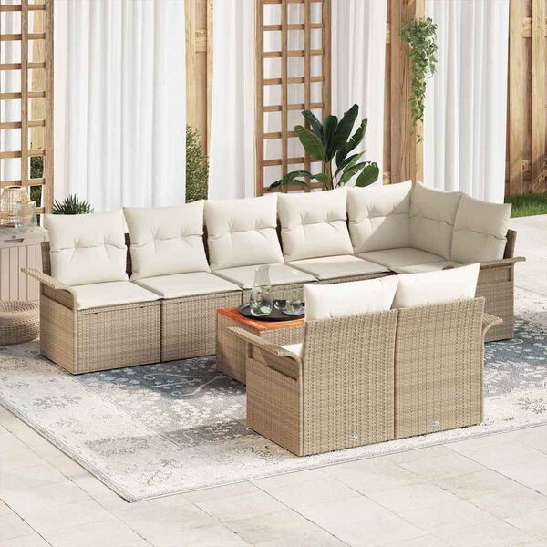 vidaXL Ensemble de canap&eacute; de jardin 9 pcs Beige et cr&egrave;me polyrotin