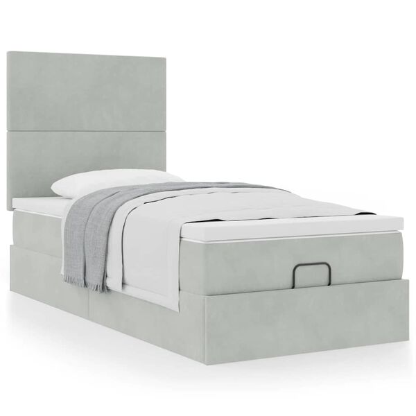 vidaXL Cadre de lit ottoman et matelas gris clair 100x200 cm velours