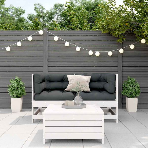vidaXL Salon de jardin 3 pcs avec coussins blanc bois de pin massif