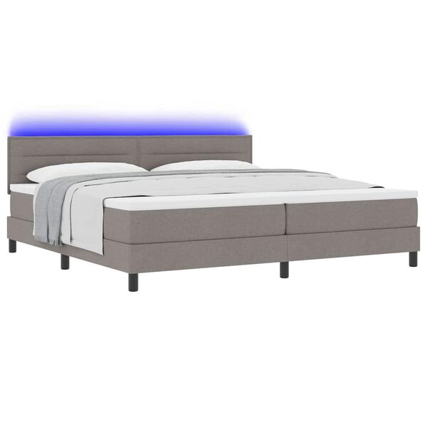 vidaXL Lit &agrave; ressorts avec matelas avec LED Taupe 200 x 200 cm tissu