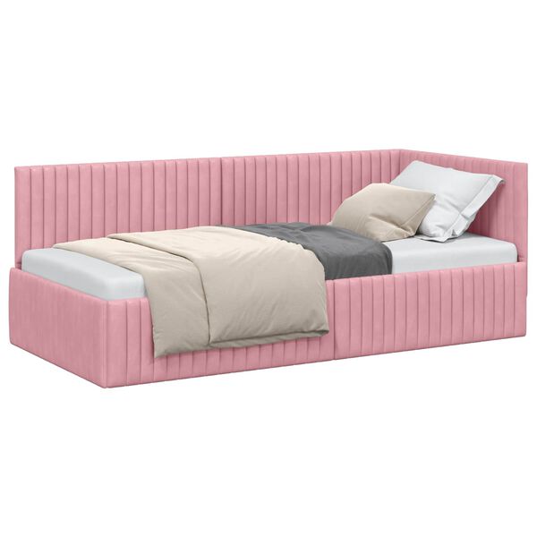 vidaXL Cadre de lit d'angle Rose 90 cm x 190 cm Velours
