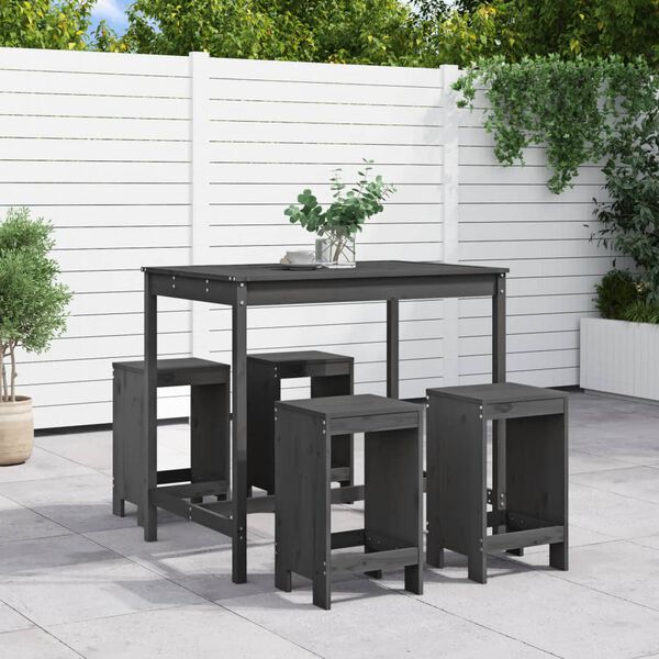 vidaXL Ensemble de bar de jardin 5 pcs gris bois de pin massif