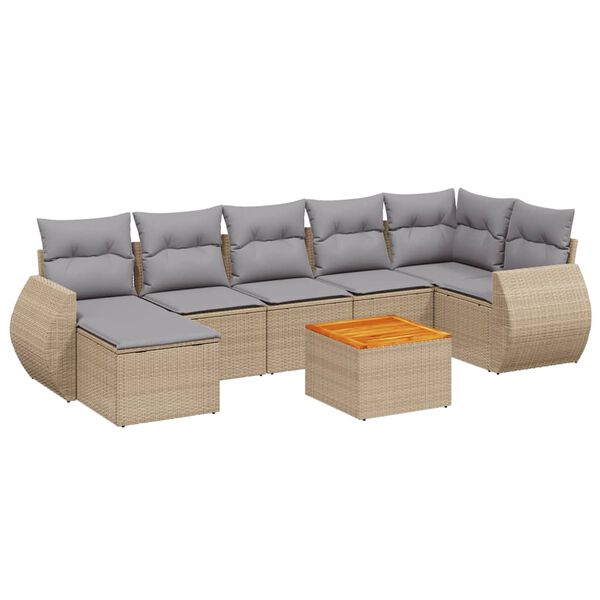 vidaXL Salon de jardin avec coussins 8 pcs beige r&eacute;sine tress&eacute;e