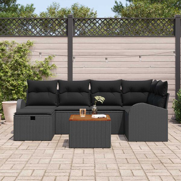 vidaXL Ensemble de canap&eacute; de jardin avec coussin 7 pcs Noir Poly rotin