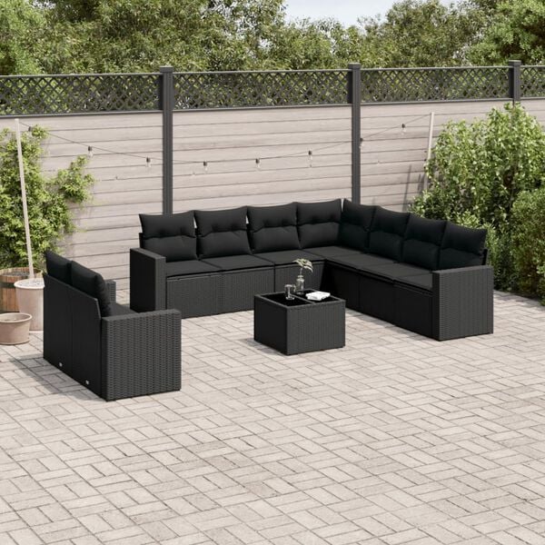 vidaXL Salon de jardin 10 pcs avec coussins noir r&eacute;sine tress&eacute;e