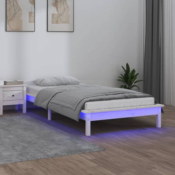 vidaXL Cadre de lit à LED sans matelas blanc 75x190 cm bois massif