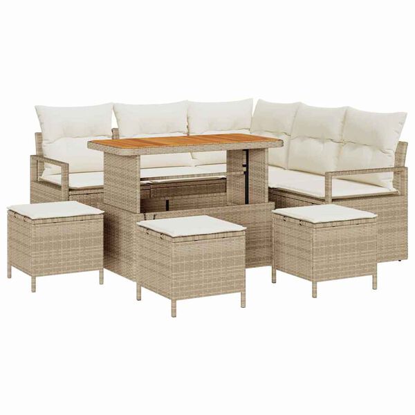 vidaXL Ensemble de canap&eacute; de jardin avec coussin 9 pcs Beige et cr&egrave;me