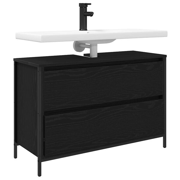 vidaXL Meuble de salle de bain lavabo tiroirs ch&ecirc;ne noir 90x34,5x60 cm