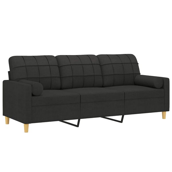 vidaXL Canap&eacute; 3 places avec oreillers d&eacute;coratifs noir 180 cm tissu