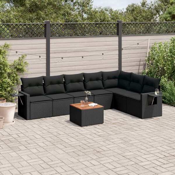 vidaXL Salon de jardin 8 pcs avec coussins noir r&eacute;sine tress&eacute;e