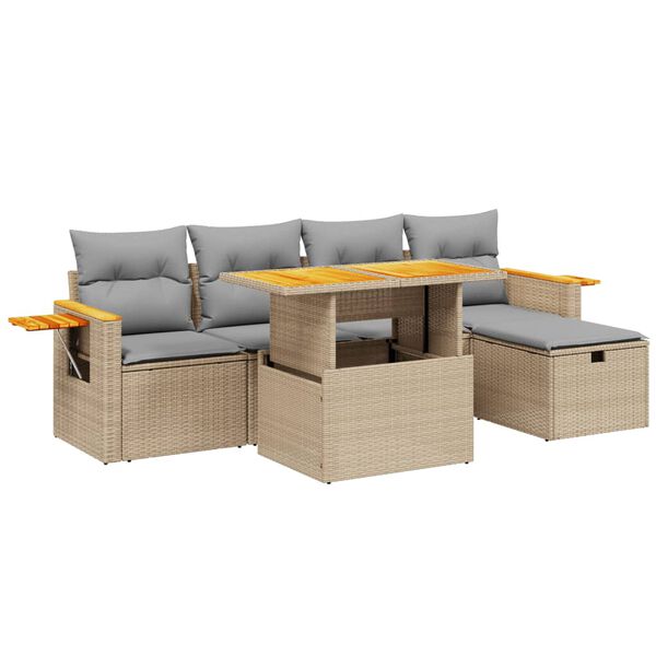vidaXL Salon de jardin avec coussins 6 pcs beige r&eacute;sine tress&eacute;e