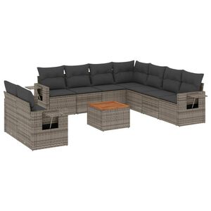 vidaXL Salon de jardin avec coussins 10 pcs gris r&eacute;sine tress&eacute;e