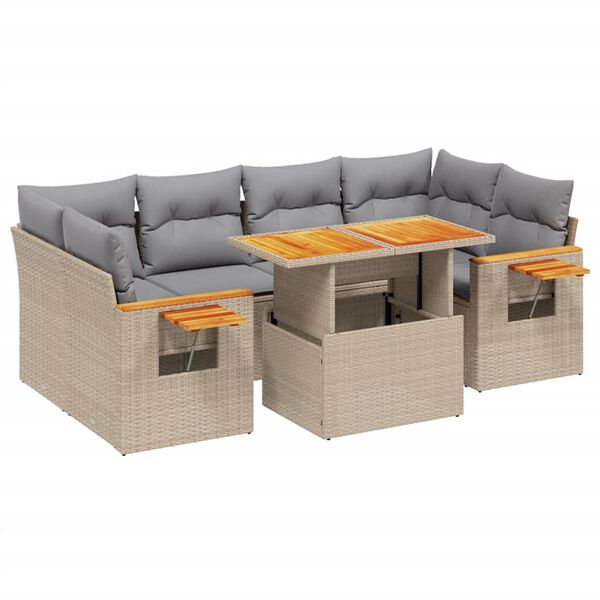 vidaXL Salon de jardin avec coussins 7 pcs beige r&eacute;sine tress&eacute;e