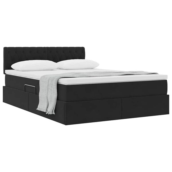 vidaXL Lit de Rangement avec matelas Noir 140 x 200 cm Velours