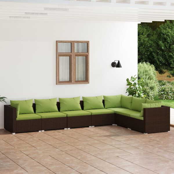 vidaXL Salon de jardin 7 pcs avec coussins R&eacute;sine tress&eacute;e Marron