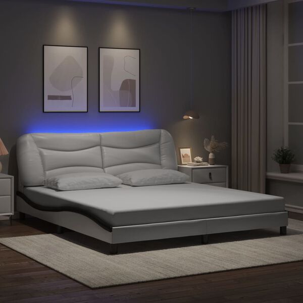 vidaXL Cadre de lit avec LED sans matelas Hvar blanc et noir 180x200 cm