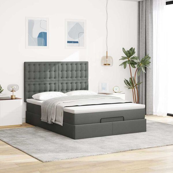 VidaXL Cadre de lit ottoman avec matelas gris fonc&eacute; 140x190 cm tissu