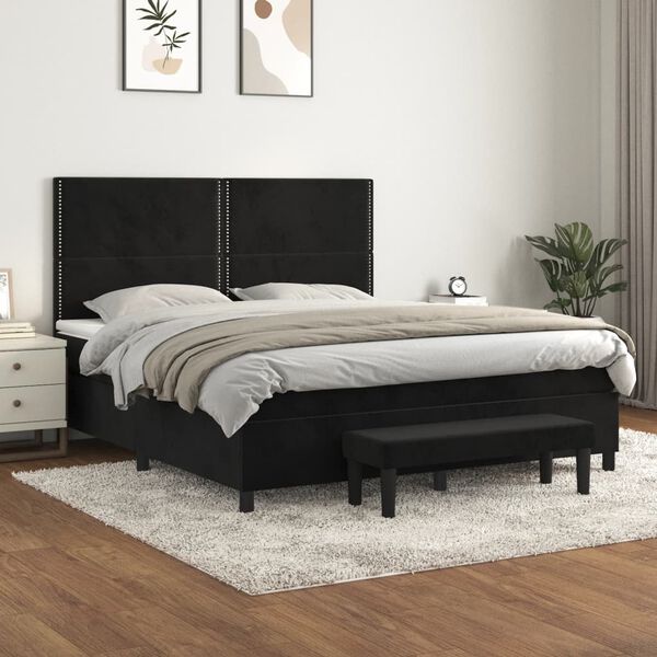 vidaXL Sommier &agrave; lattes de lit avec matelas Noir 180x200 cm Velours
