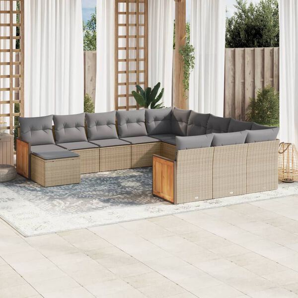 vidaXL Salon de jardin avec coussins 12 pcs beige r&eacute;sine tress&eacute;e