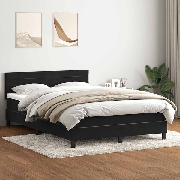 vidaXL Sommier &agrave; lattes de lit avec matelas noir 160x210 cm velours