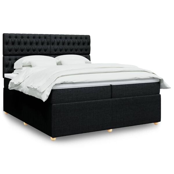 vidaXL Sommier &agrave; lattes de lit avec matelas Noir 200x200 cm Tissu