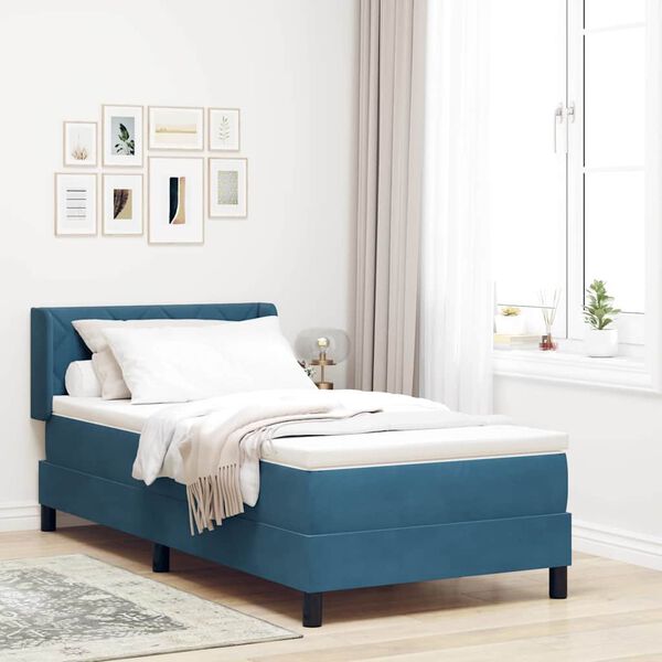 vidaXL Lit &agrave; ressorts avec matelas Bleu fonc&eacute; 200 x 100 cm Polyester