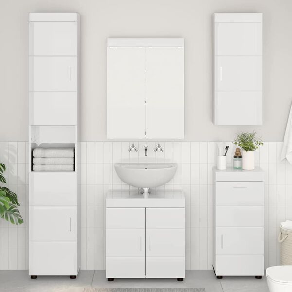 vidaXL Armoire murale de salle de bain avec porte TULUM Blanc brillant