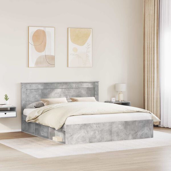 vidaXL Cadre de lit avec t&ecirc;te de lit B&eacute;ton 180 x 200 cm Pin massif