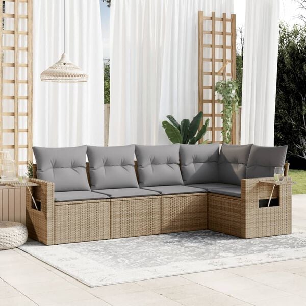 vidaXL Salon de jardin avec coussins 5 pcs beige r&eacute;sine tress&eacute;e