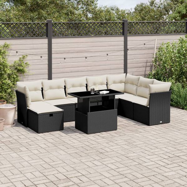 vidaXL Salon de jardin 9 pcs avec coussins noir r&eacute;sine tress&eacute;e
