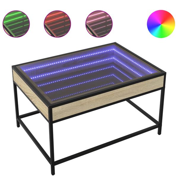 vidaXL Table basse avec LED infini ch&ecirc;ne sonoma 70x50x41 cm